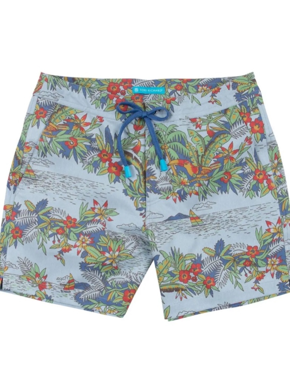 Tori Richard Light Blue Tropical Print Swim Trunks